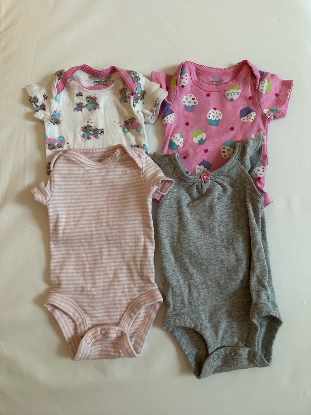 Baby Girls Short Sleeve One-Piece Bodysuit Multipack - Pink, Gray, White